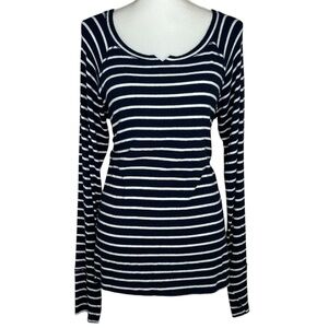 Michael‎ Stars Treasure Notch Neck Top Navy Stripe Madison Brushed Sweater Large
